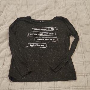 Fifth Sun Black Long Sleeve Tee with Festive Silver Print Size M!